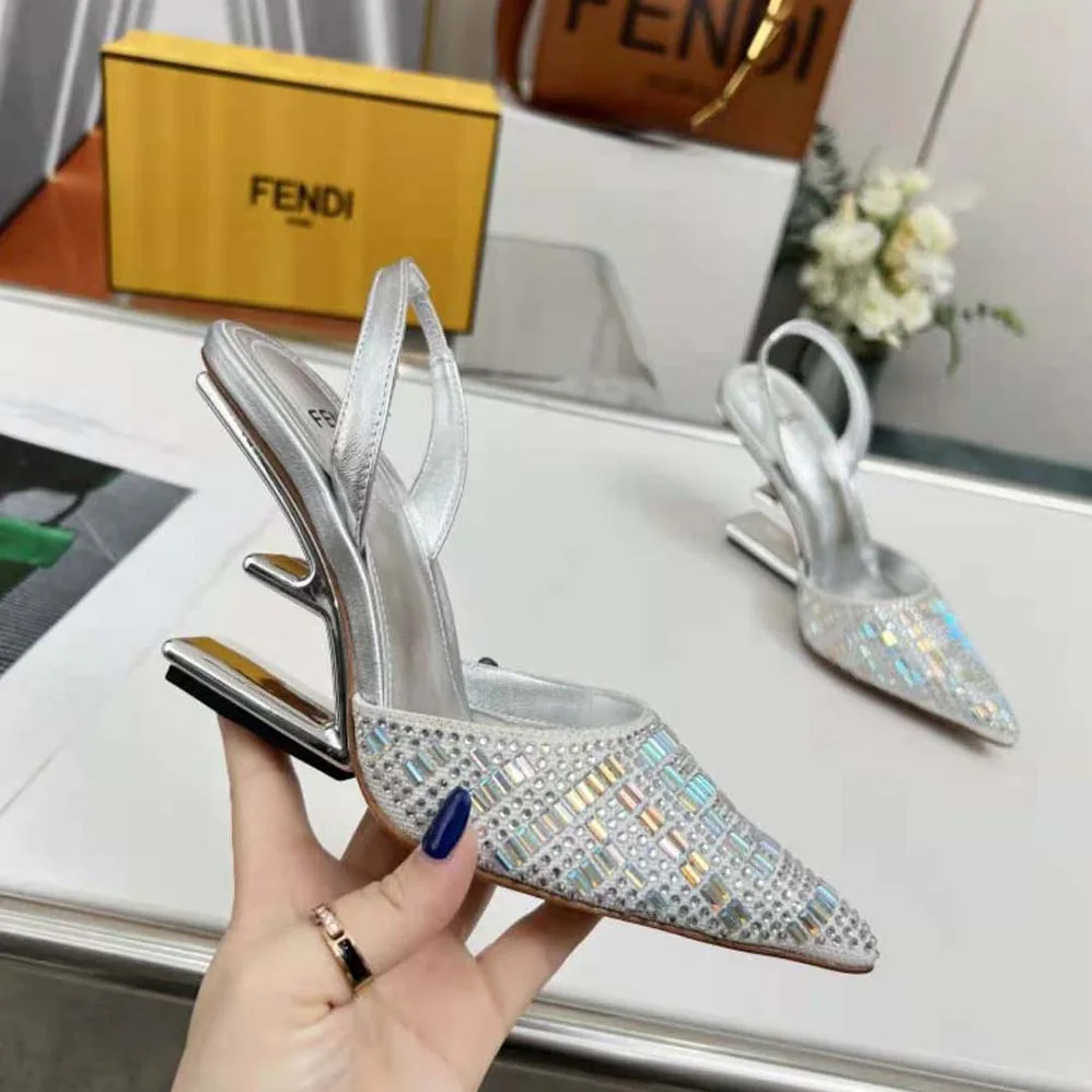 Fendi First Silver-colored Rhinestone High in heeled Slingbacks Fendi First Silver-colored Rhinestone High in heeled Slingbacks