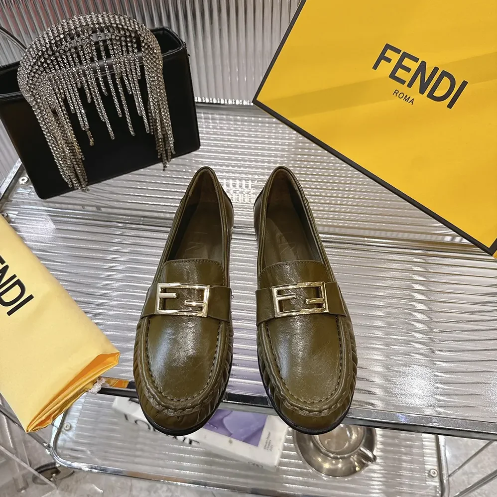 Fendi Baguette Green Nappa Leather Loafers for Women Fendi Baguette Green Nappa Leather Loafers for Women