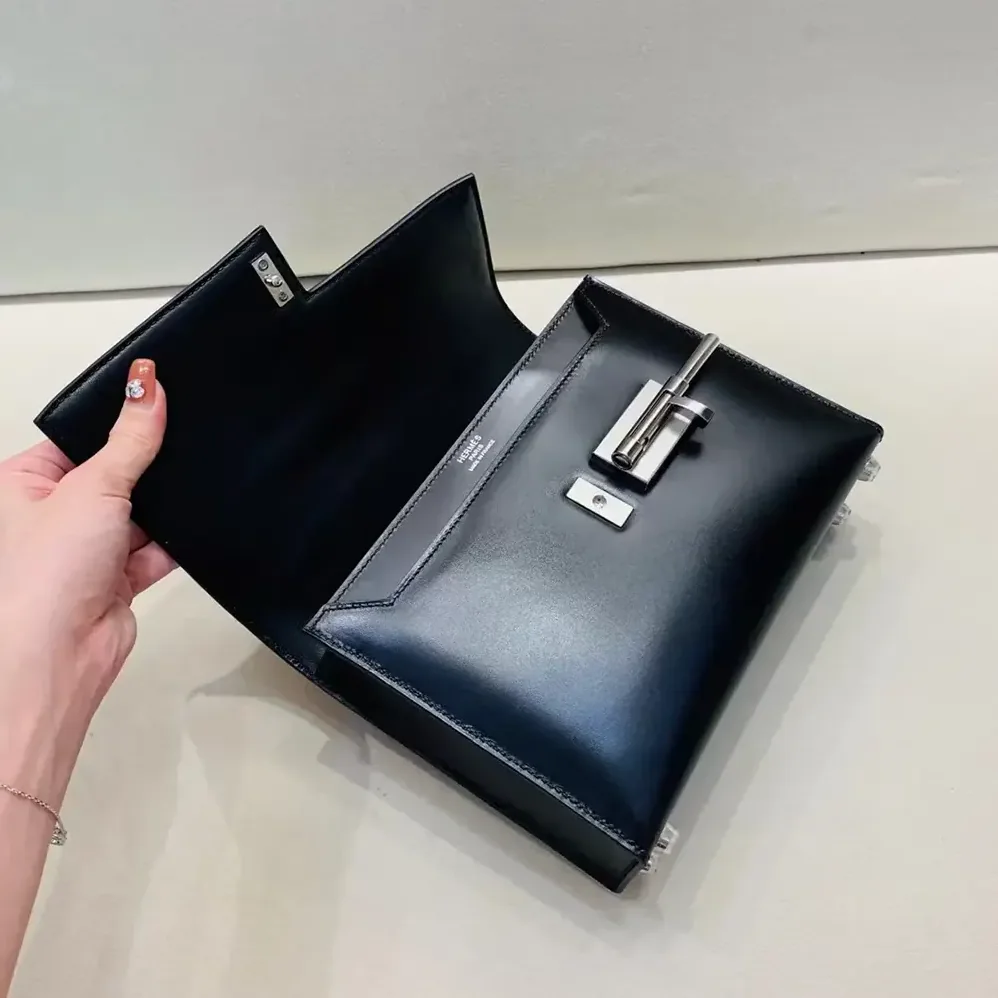 Hermes Verrou Bag in Box Leather for Women in Black/Silver