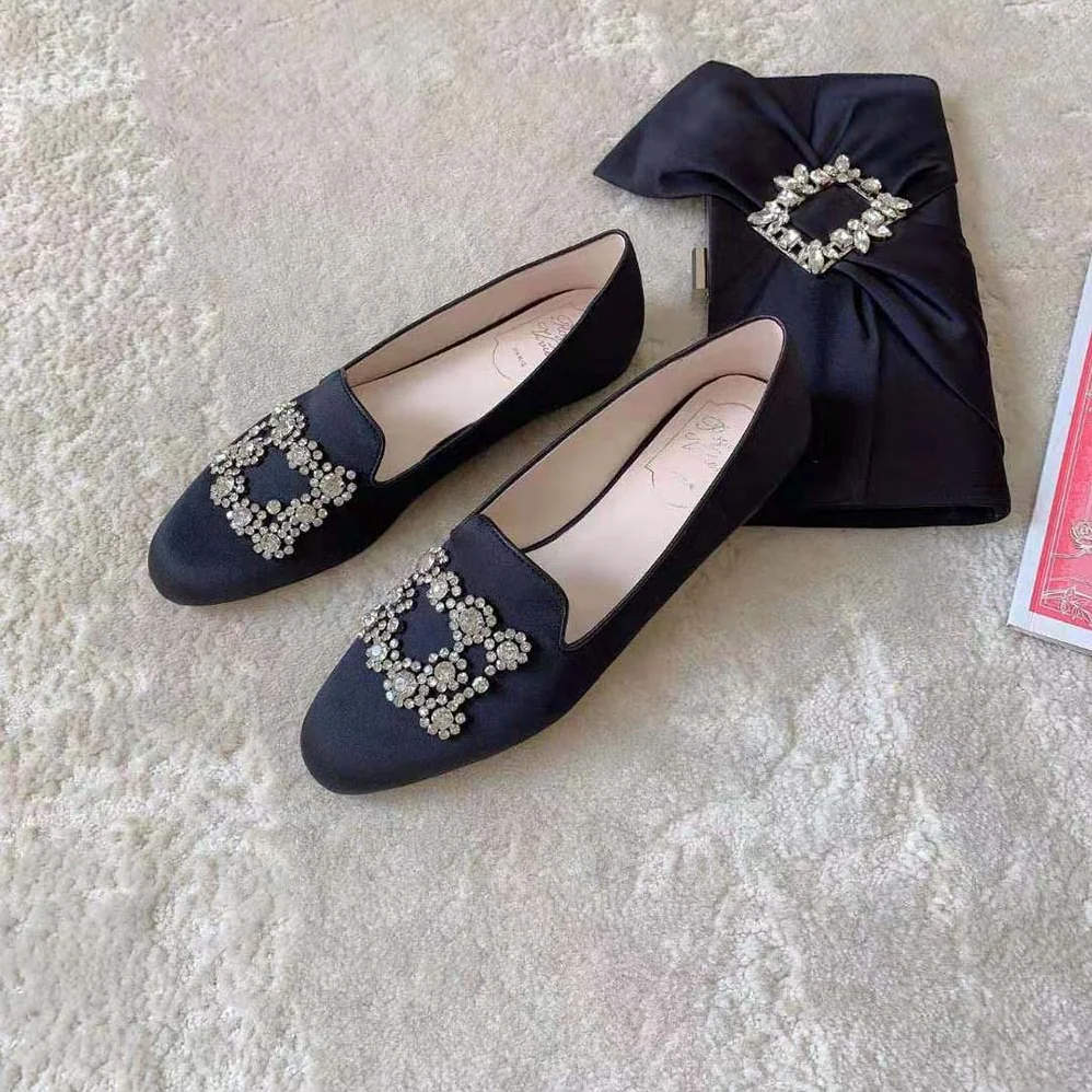Roger Vivier Flower Strass Embroidered Buckle Loafers in Satin for Women Roger Vivier Flower Strass Embroidered Buckle Loafers in Satin for Women