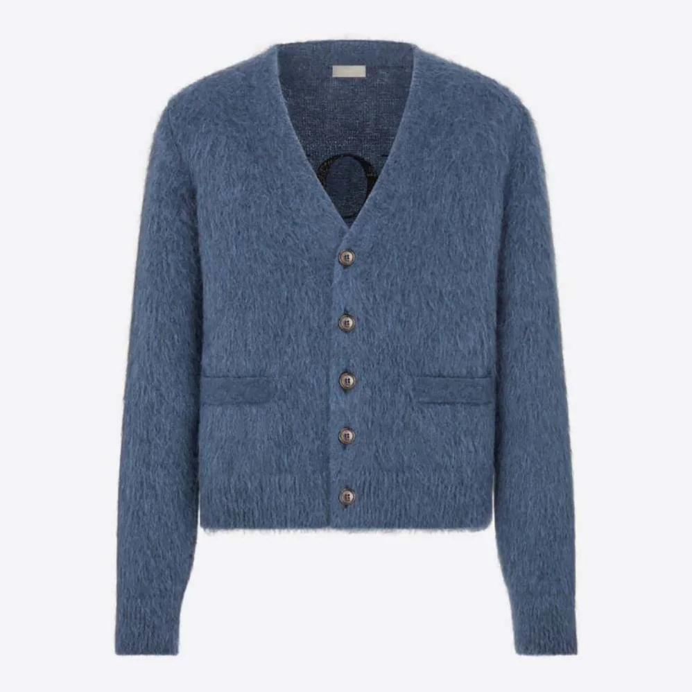 Dior Peter Doig Cardigan Blue Technical Mohair and Wool Brushed Jersey for Men Dior Peter Doig Cardigan Blue Technical Mohair and Wool Brushed Jersey for Men