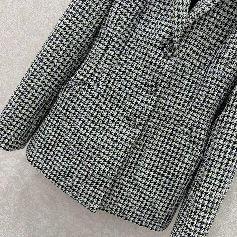 Dior Bar Jacket Black and White Houndstooth Virgin Wool Blend with Multicolor Sequins for Women