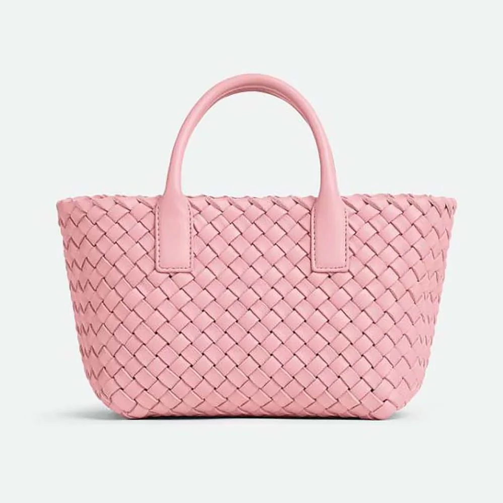 Bottega Veneta Mini Cabat Intreccio Leather Tote Bag with Detachable Strap for Women in Pink