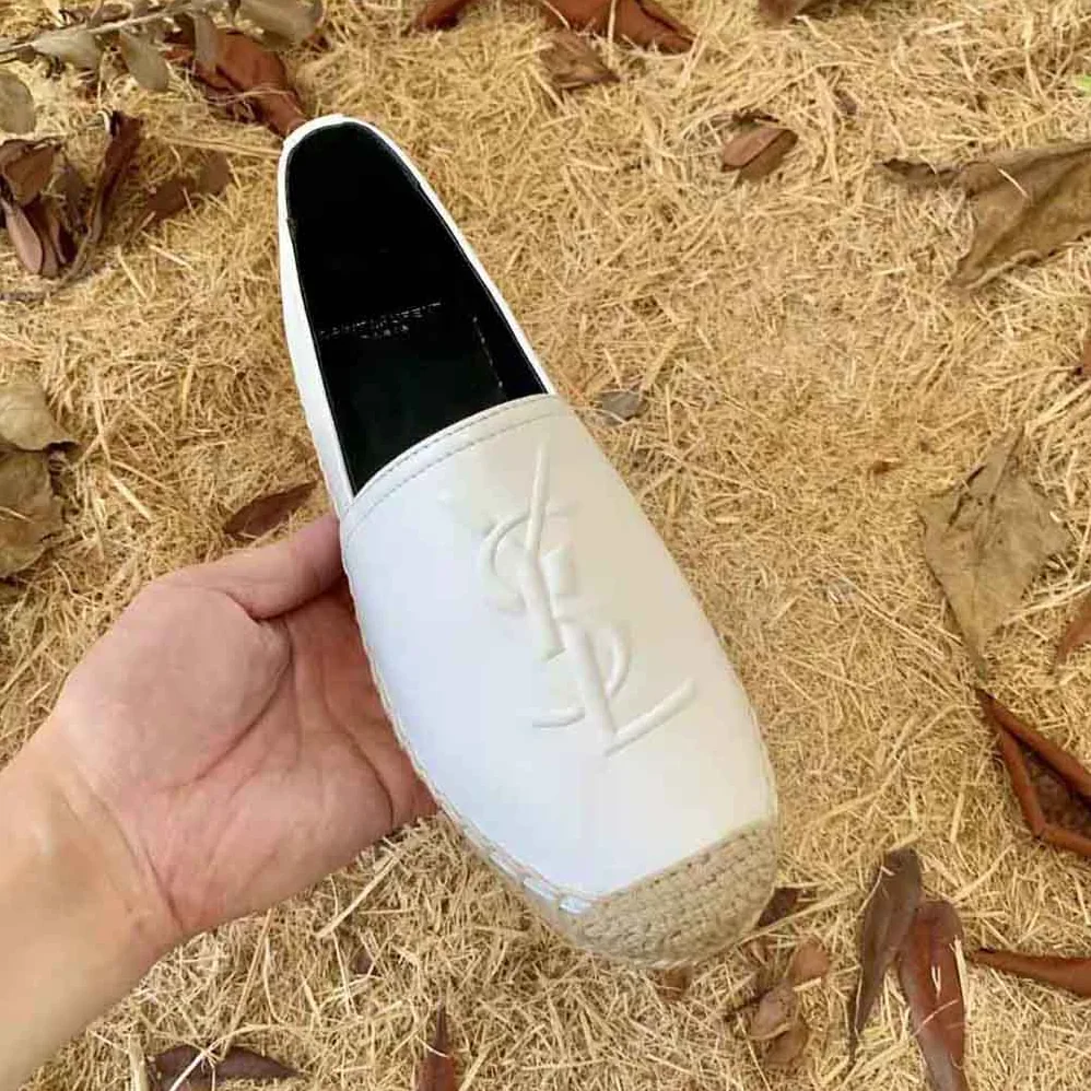 Saint Laurent YSL Monogram Espadrilles in Lambskin for Women in White