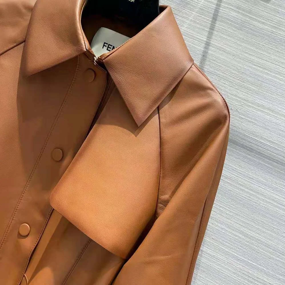 Fendi Shaded for Women in Effect Tan Leather Jacket Fendi Shaded for Women in Effect Tan Leather Jacket
