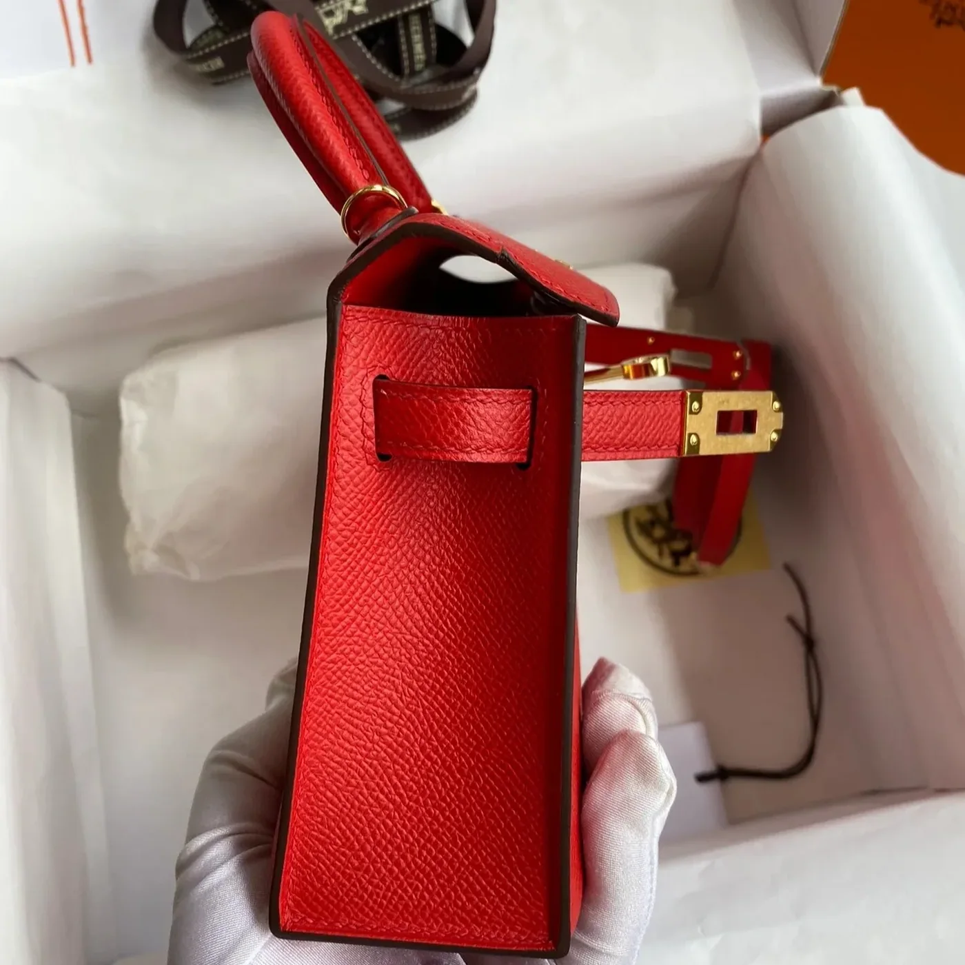 Hermes Kelly Mini Top Handle Bag in Rouge Epsom Gold Hardware