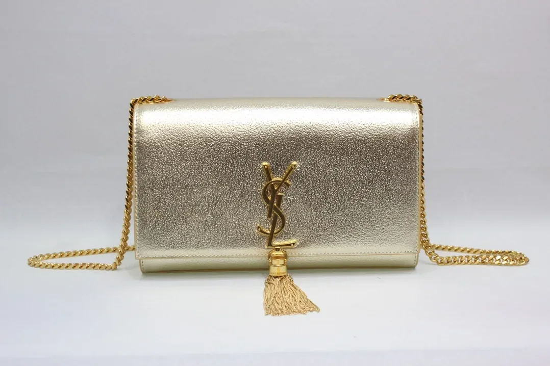 Saint Laurent Kate Chain Wallet With Tassel in Yellow Copper