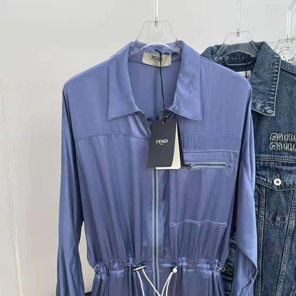 Fendi Jumpsuit Playsuit in Blue Viscose Satin for Women Fendi Jumpsuit Playsuit in Blue Viscose Satin for Women