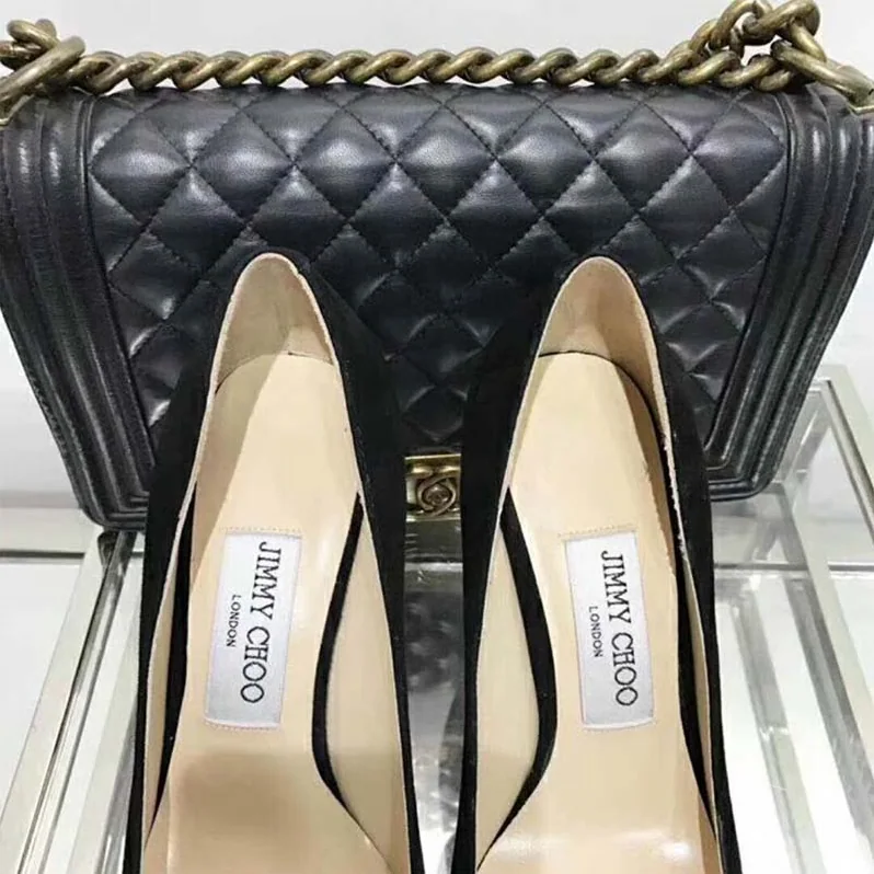 Jimmy Choo Shoes Romy 85 Opal Suede Pointy Toe Pumps for Women in Black