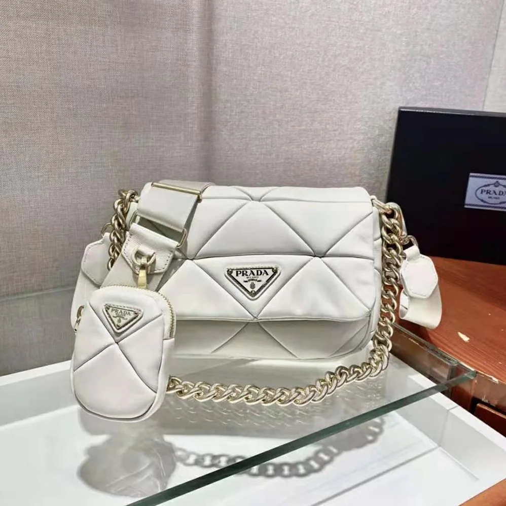 Prada System Nappa Leather Patchwork Bag for Women in White Prada System Nappa Leather Patchwork Bag for Women in White
