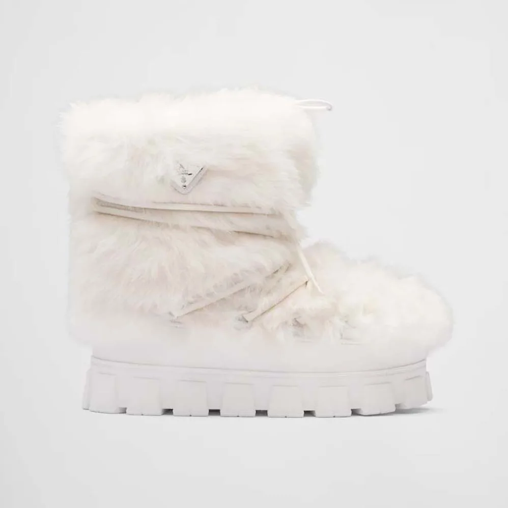 Prada Shearling Apres-ski Boots for Women in White