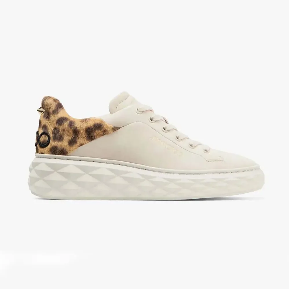 Jimmy Choo Diamond Maxi/F II Chalk Leopard Print Leather Trainers for Women