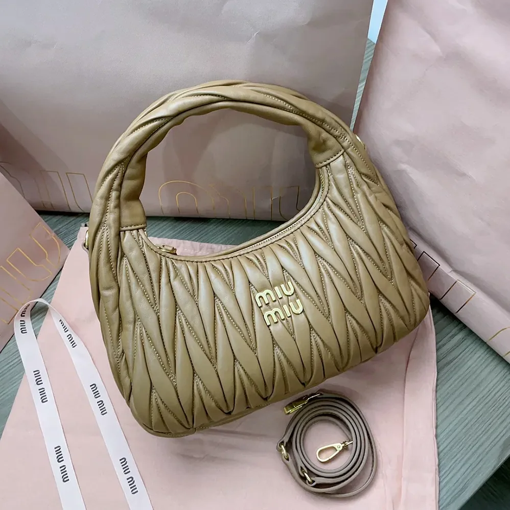 Miu Miu Wander Matelassé Nappa Leather Hobo Bag for Women in Caramel Miu Miu Wander Matelassé Nappa Leather Hobo Bag for Women in Caramel