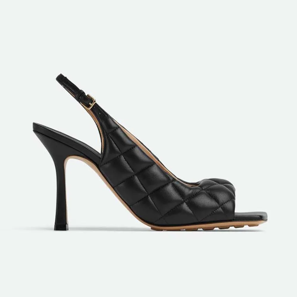 Bottega Veneta Padded Slingback Sandal in 9 cm Heel Height for Women in Black Bottega Veneta Padded Slingback Sandal in 9 cm Heel Height for Women in Black