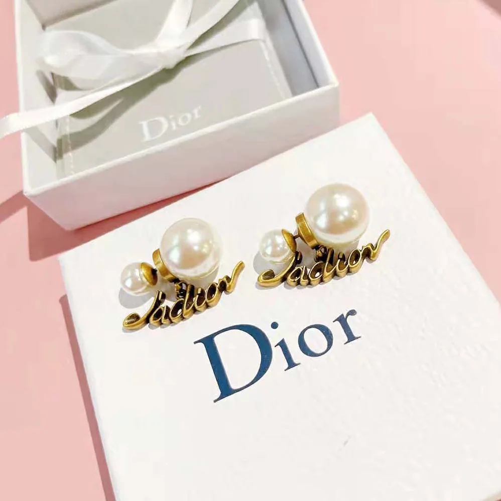 Dior Tribales Earrings Antique Gold-Finish Metal and White Resin Pearls for Women Dior Tribales Earrings Antique Gold-Finish Metal and White Resin Pearls for Women