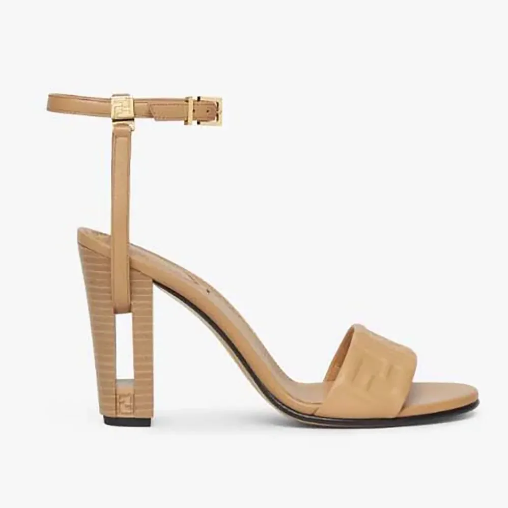 Fendi Delfina Beige FF Nappa Leather High for Women in heeled Sandals