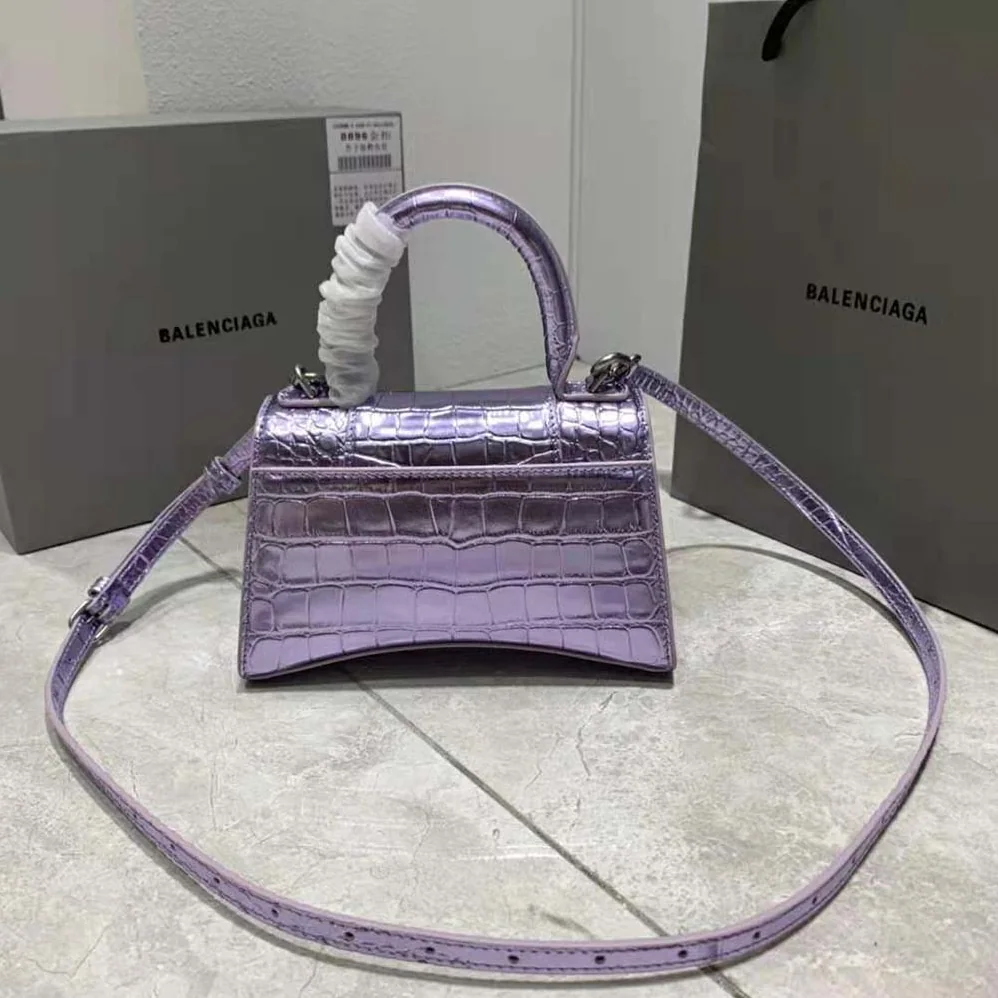 Balenciaga Hourglass XS Handbag Metallized Crocodile Embossed in Purple for Women Balenciaga Hourglass XS Handbag Metallized Crocodile Embossed in Purple for Women