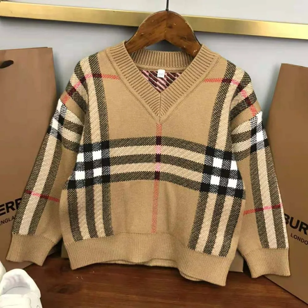 Burberry Kids' Check Wool Sweater in Beige