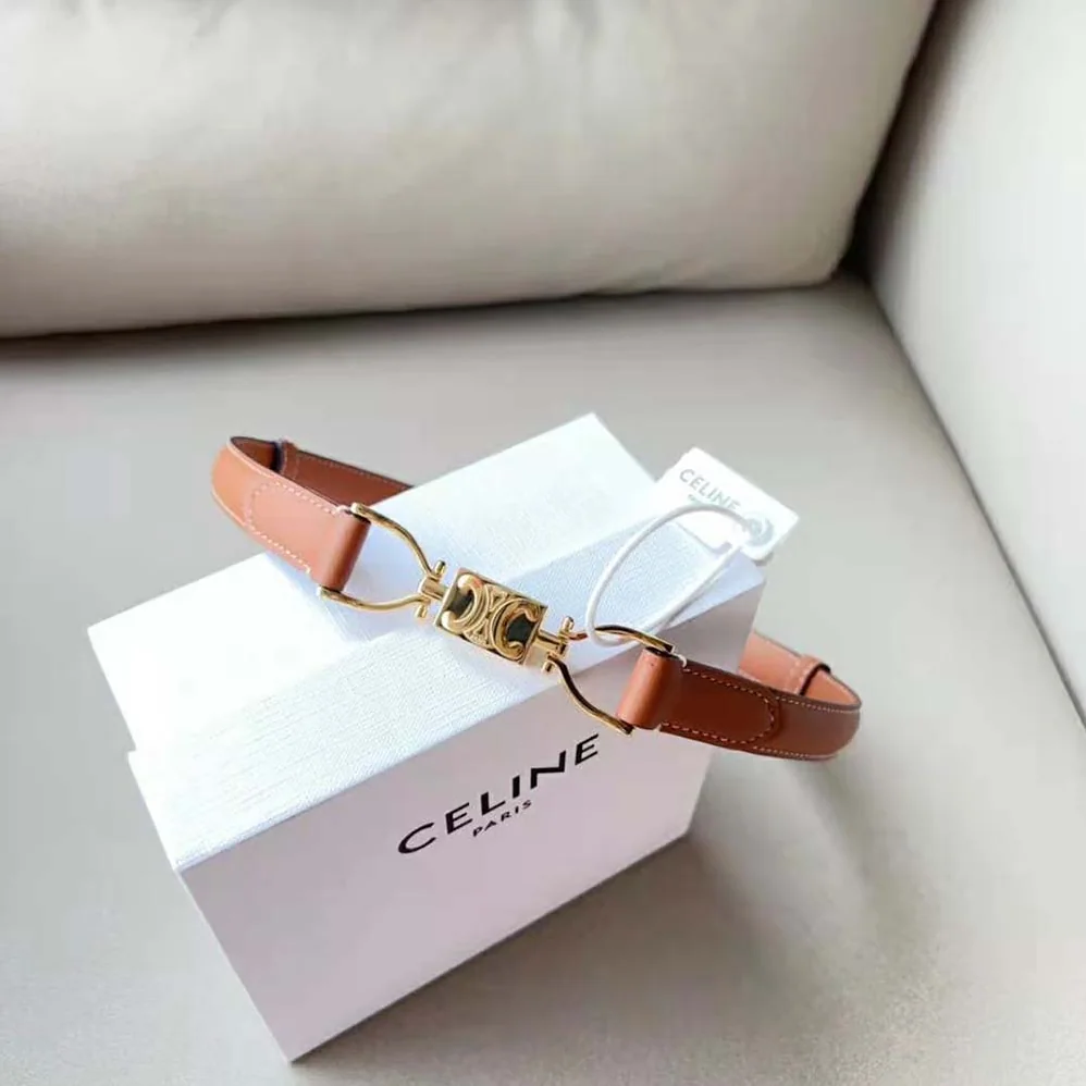 Celine Small Block Triomphe Belt in Taurillon Leather for Women in Brown