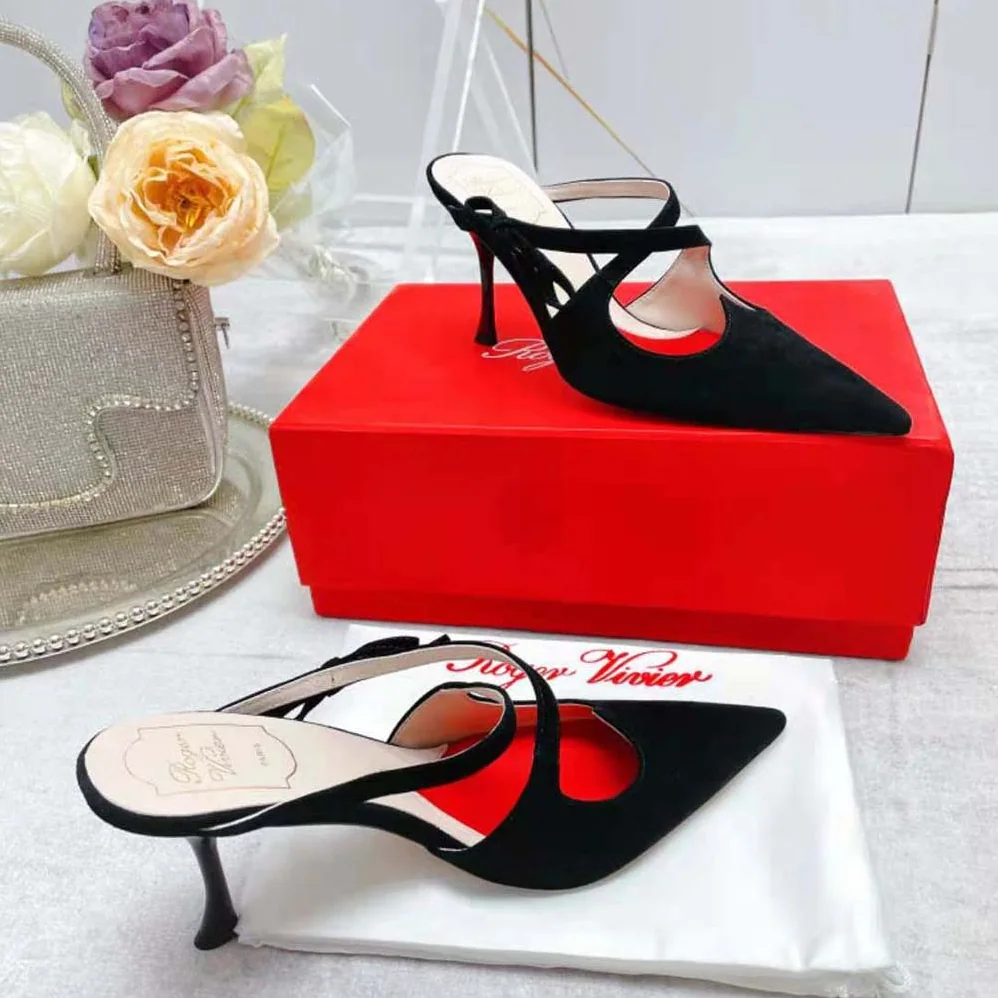Roger Vivier I Love Vivier Bow String Mules in Suede for Women in Black