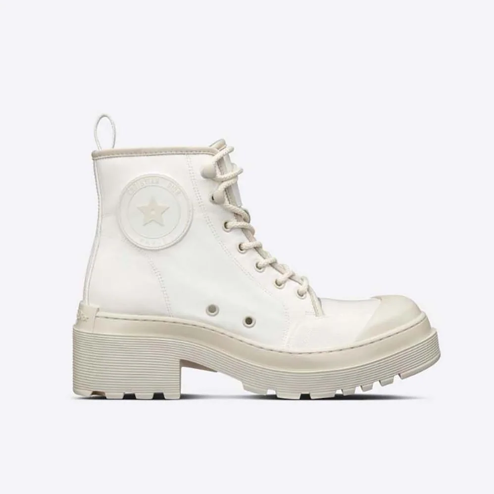 Dior D-Rise Ankle Boot White Technical Fabric and Calfskin for Women Dior D-Rise Ankle Boot White Technical Fabric and Calfskin for Women