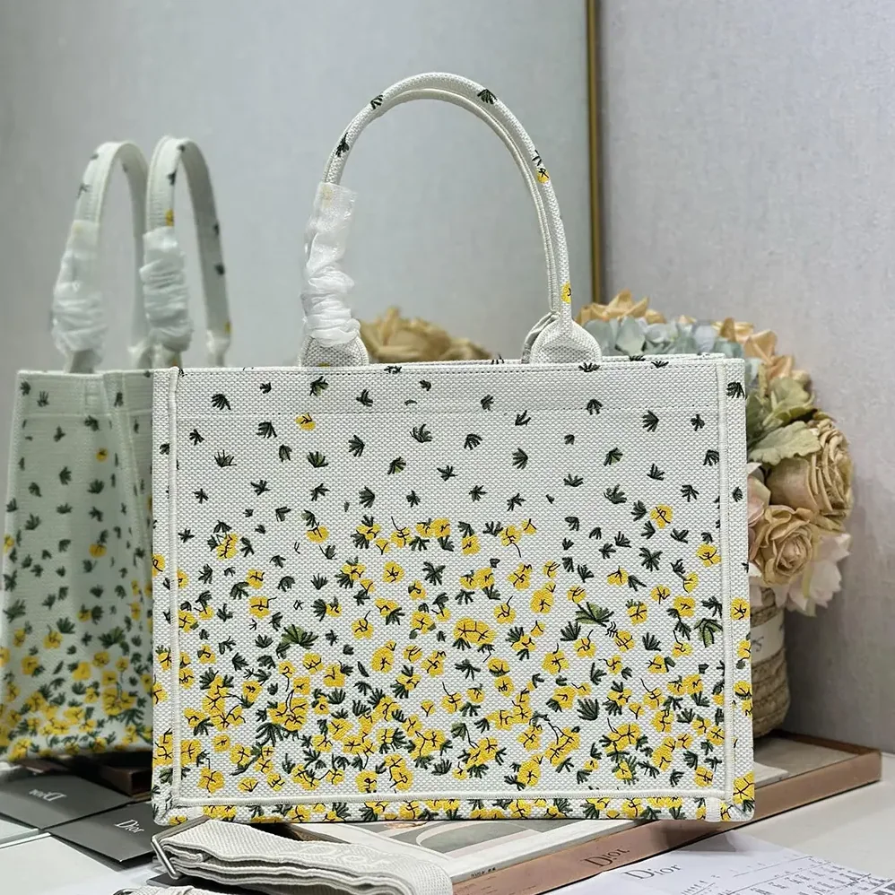Dior Medium Dior Book Tote with Strap Buttercup Dior Embroidery and White Dior Médaillon for Women Dior Medium Dior Book Tote with Strap Buttercup Dior Embroidery and White Dior Médaillon for Women