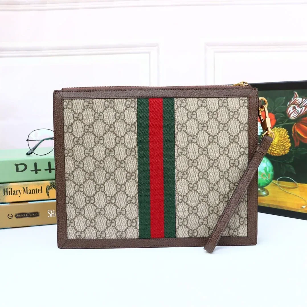Gucci Ophidia Pouch With Web Beige And Ebony GG Supreme Canvas / Gucci Ophidia Pouch With Web Beige And Ebony GG Supreme Canvas /