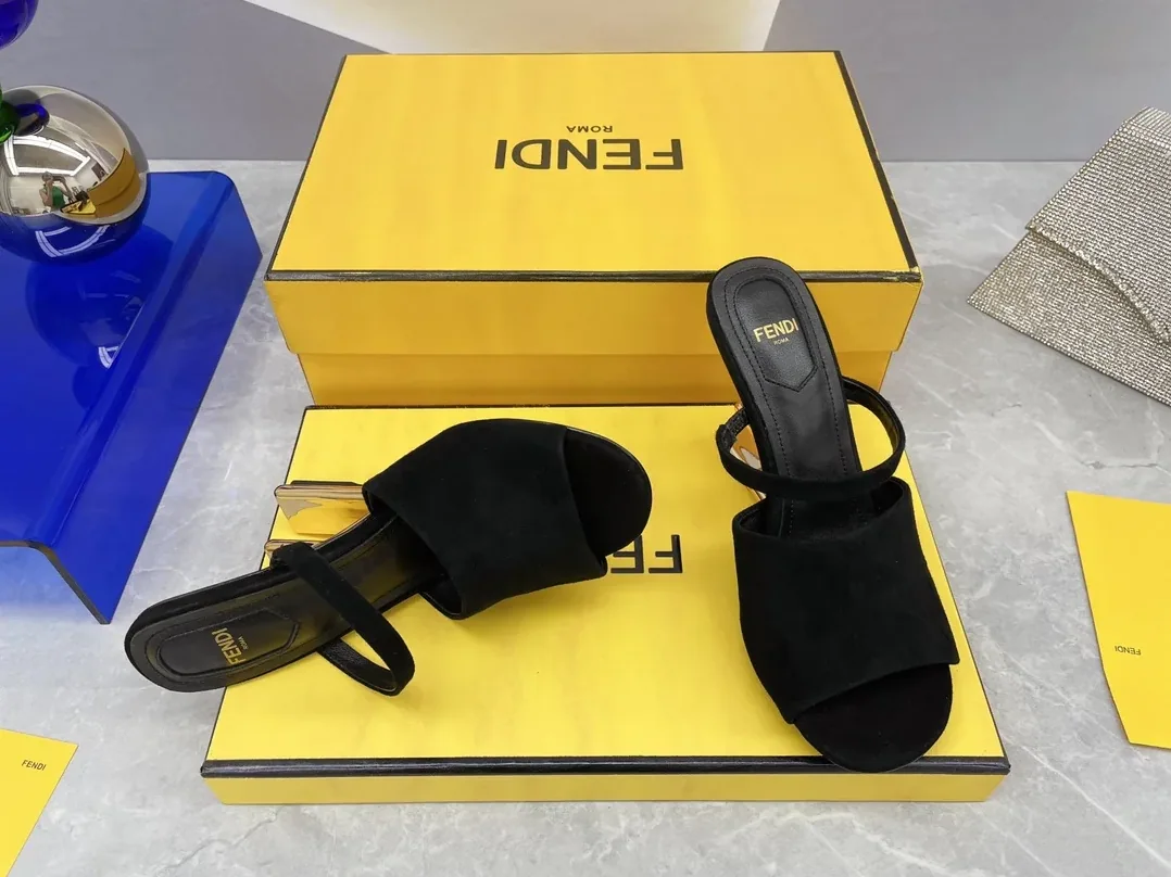 Fendi First Black Velvet High in Heeled Sandals