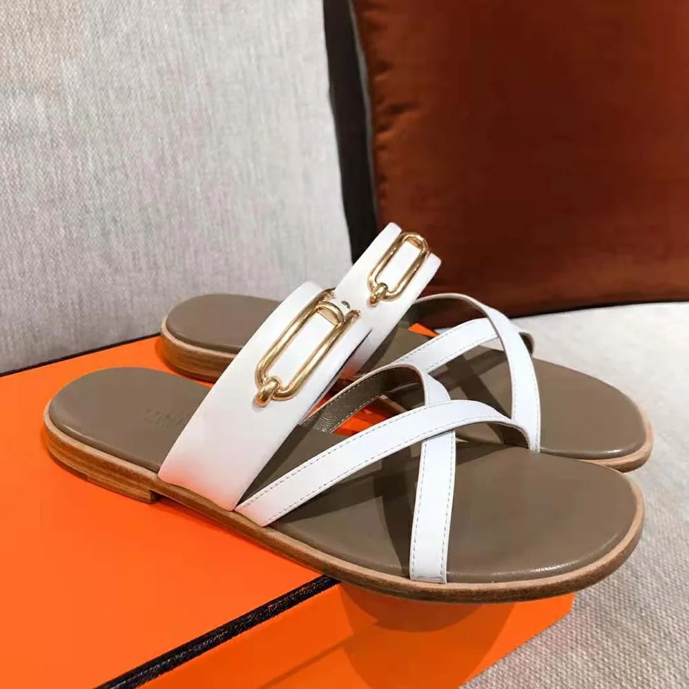 Hermes Claire Sandal in Calfskin Leather for Women in White Hermes Claire Sandal in Calfskin Leather for Women in White