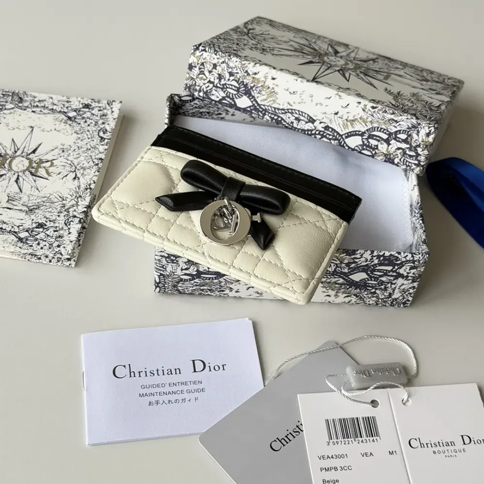 Dior Lady Dior Freesia Card Holder Two-Tone Latte and Black Cannage Lambskin for Women Dior Lady Dior Freesia Card Holder Two-Tone Latte and Black Cannage Lambskin for Women