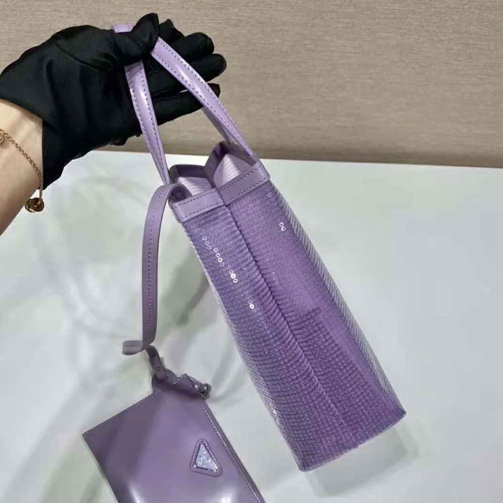 Prada Small Sequined Mesh Tote Bag for Women in Purple Prada Small Sequined Mesh Tote Bag for Women in Purple