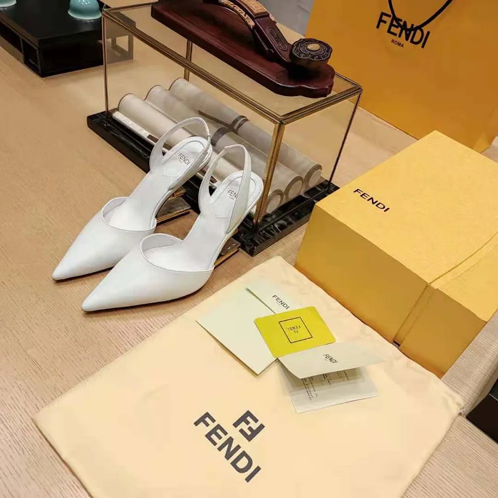 Fendi Fendi First White Leather High for Women in Heeled Slingbacks Fendi Fendi First White Leather High for Women in Heeled Slingbacks