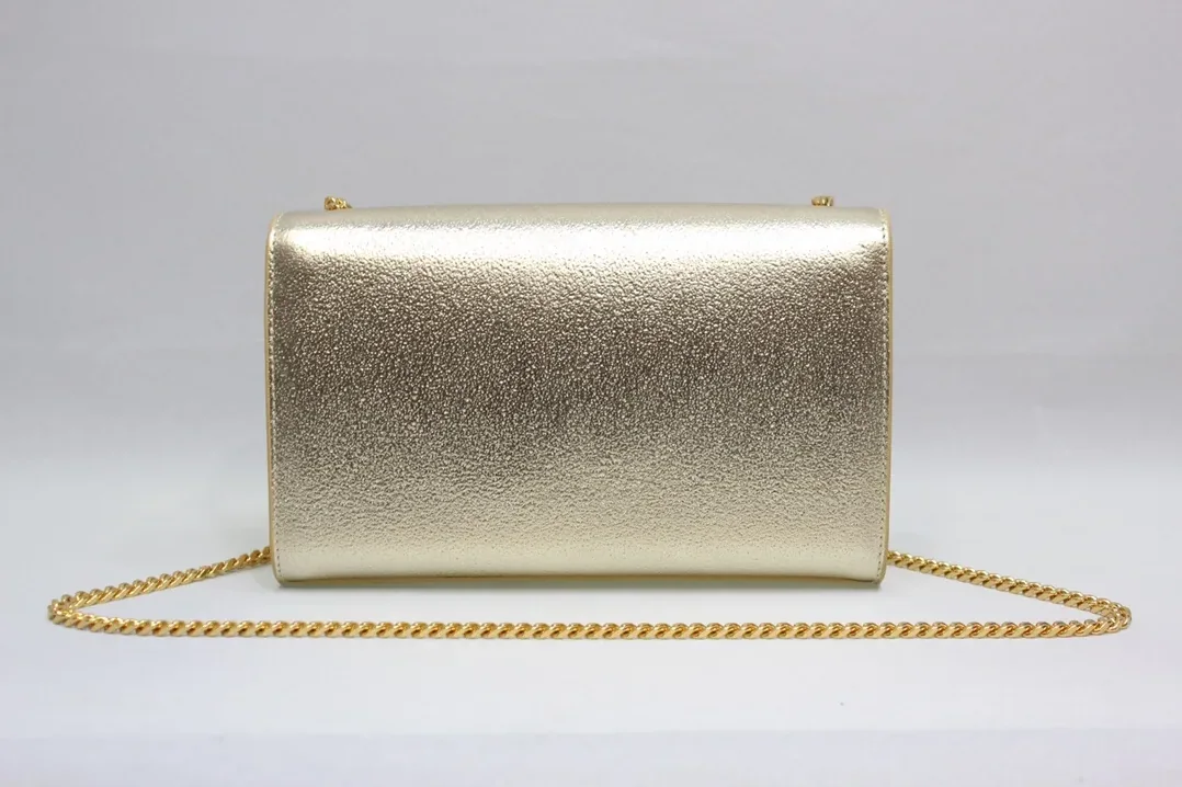 Saint Laurent Kate Chain Wallet With Tassel in Yellow Copper