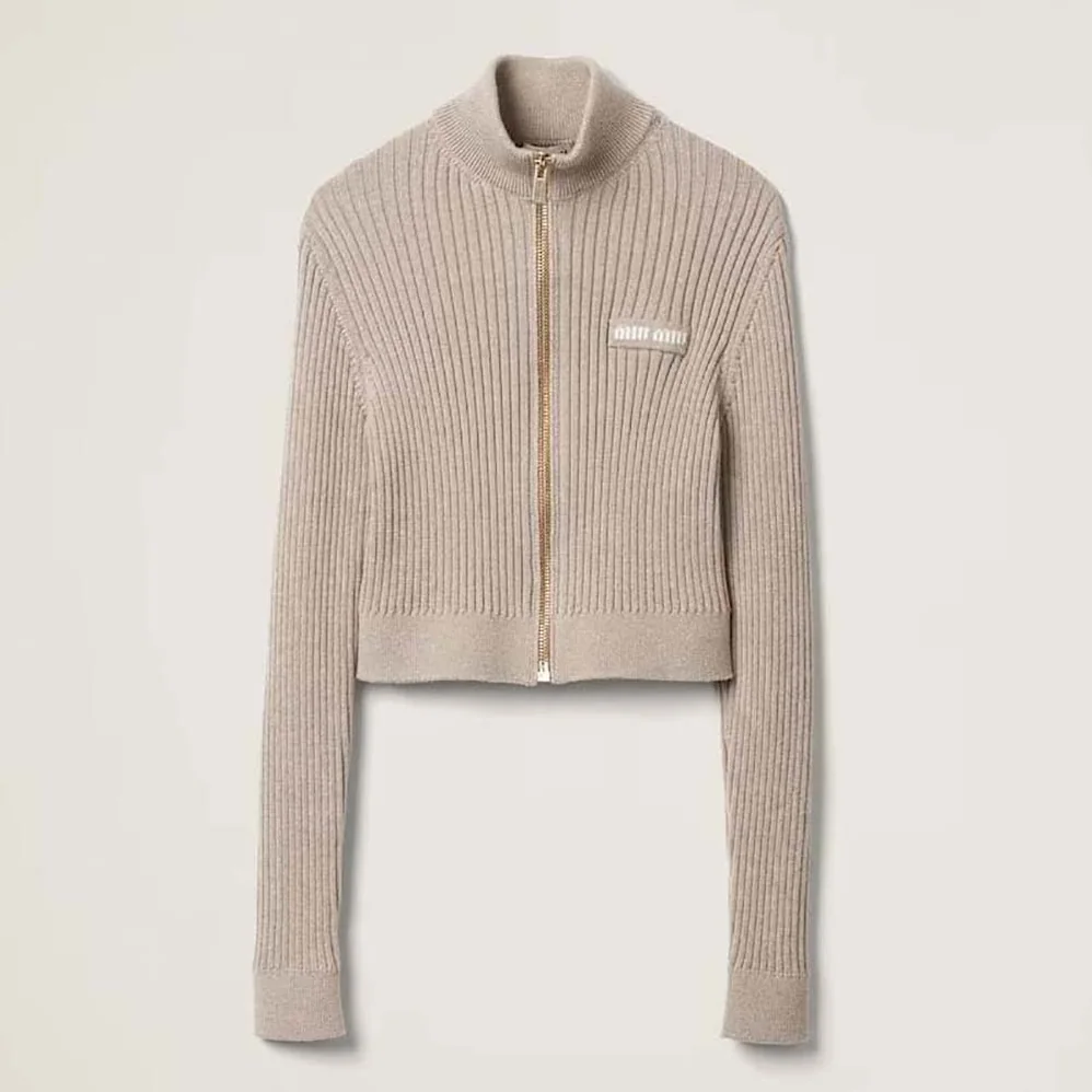 Miu Miu Wool Knit Cardigan with Knit Logo Patch for Women