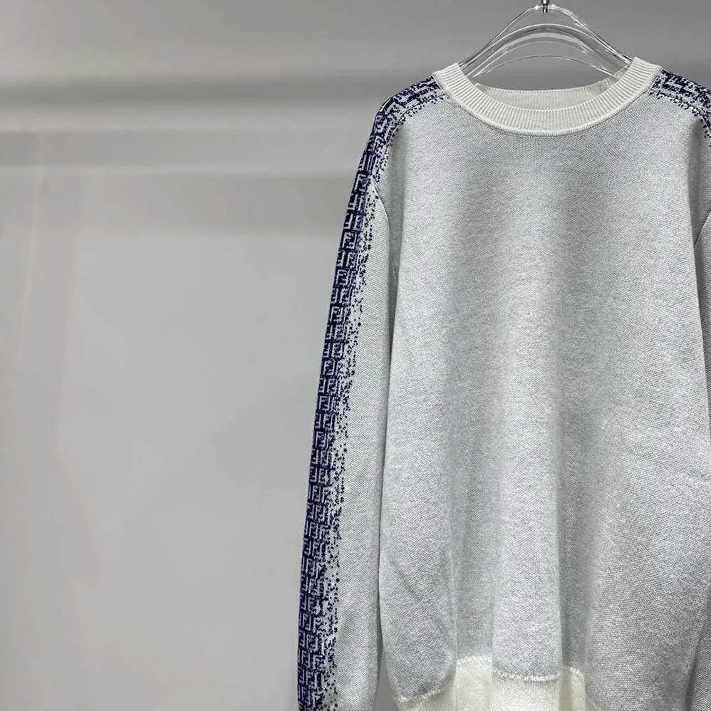 Fendi White Cotton Sweater with an FF Motif for Men Fendi White Cotton Sweater with an FF Motif for Men