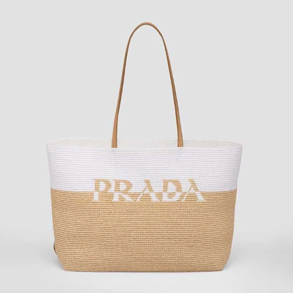Prada Crochet and Leather Tote Bag for Women Prada Crochet and Leather Tote Bag for Women