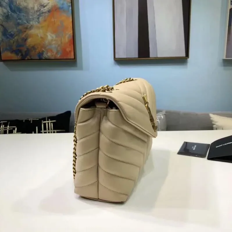 Saint Laurent Loulou Small Chain Bag In Matelassé Y Beige in YSL