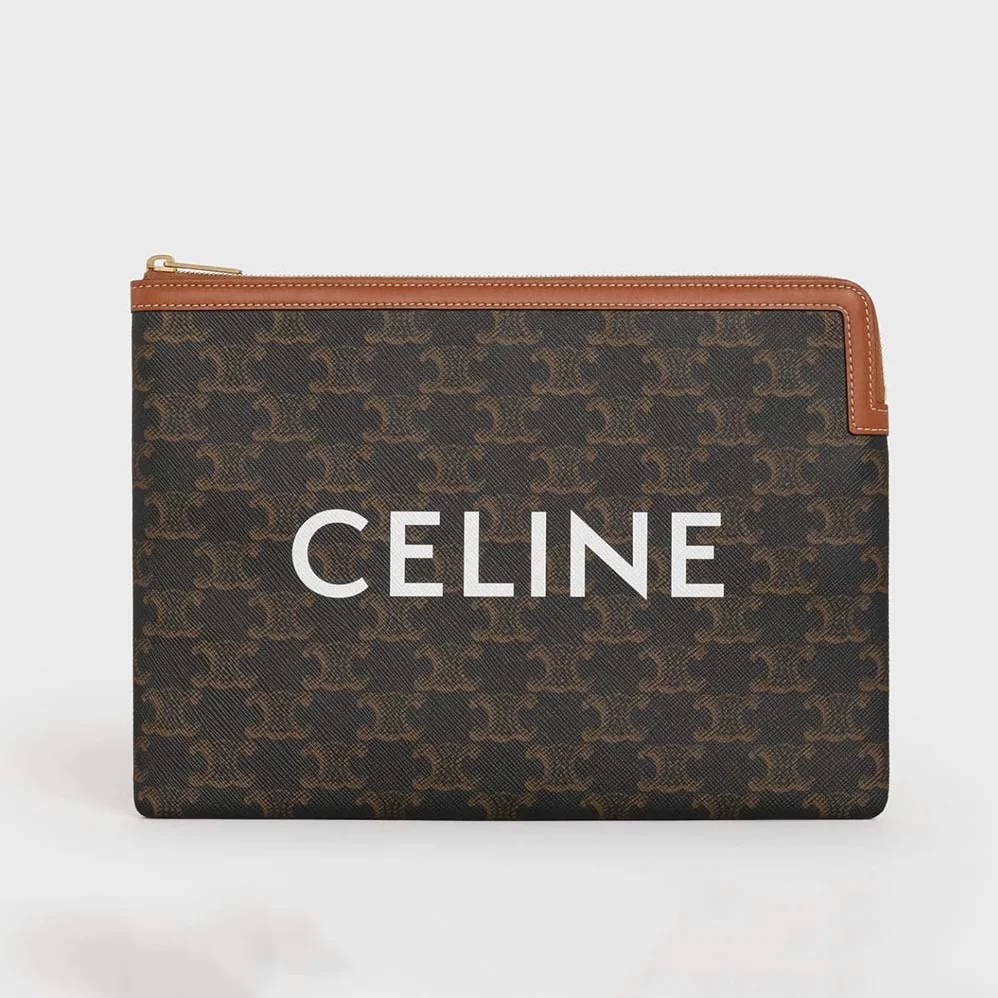 Celine Small Pouch in Triomphe Canvas and Lambskin for Women