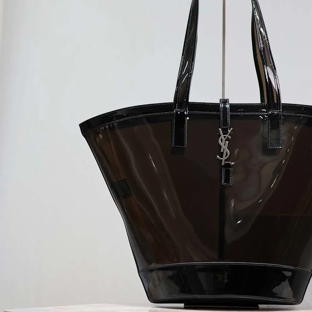 Saint Laurent YSL Panier Medium in Vinyl and Shiny Leather for Women in Black