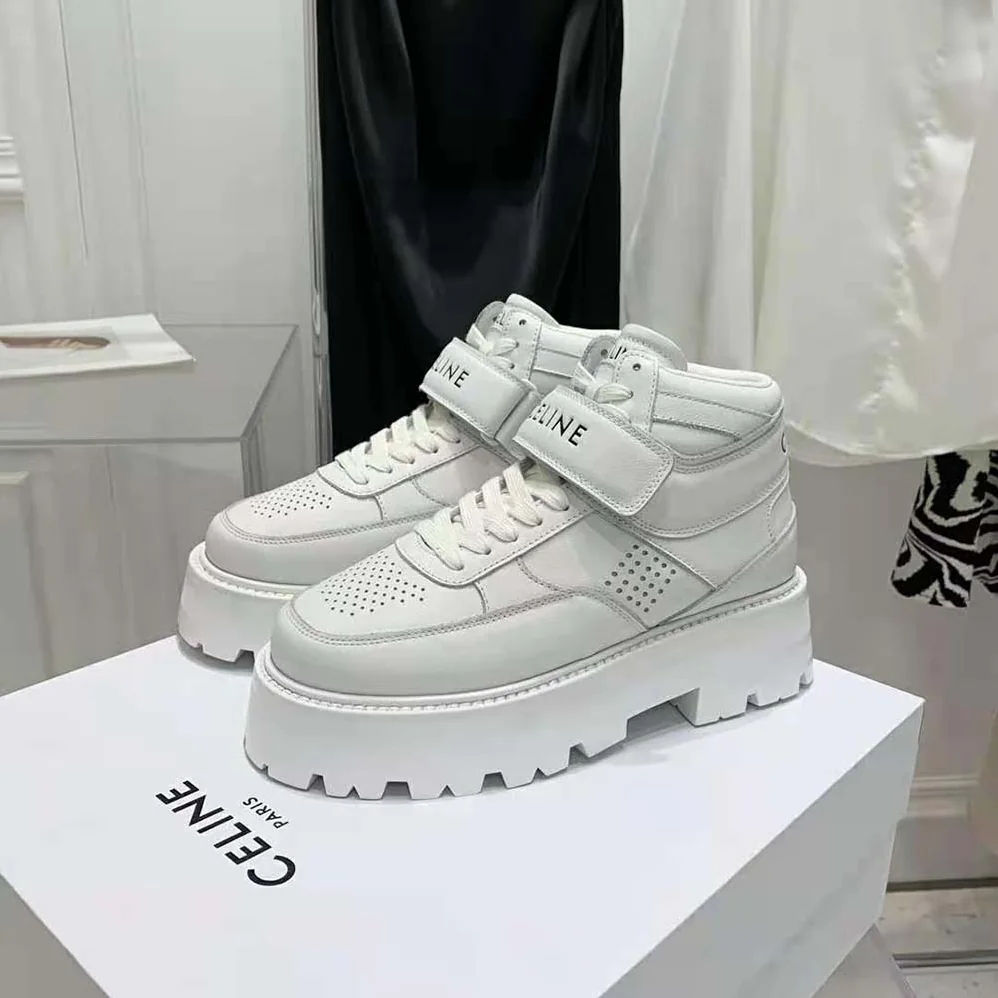 Celine Bulky Trainer High Sneaker with Velcro in Calfskin for Unisex in White Celine Bulky Trainer High Sneaker with Velcro in Calfskin for Unisex in White