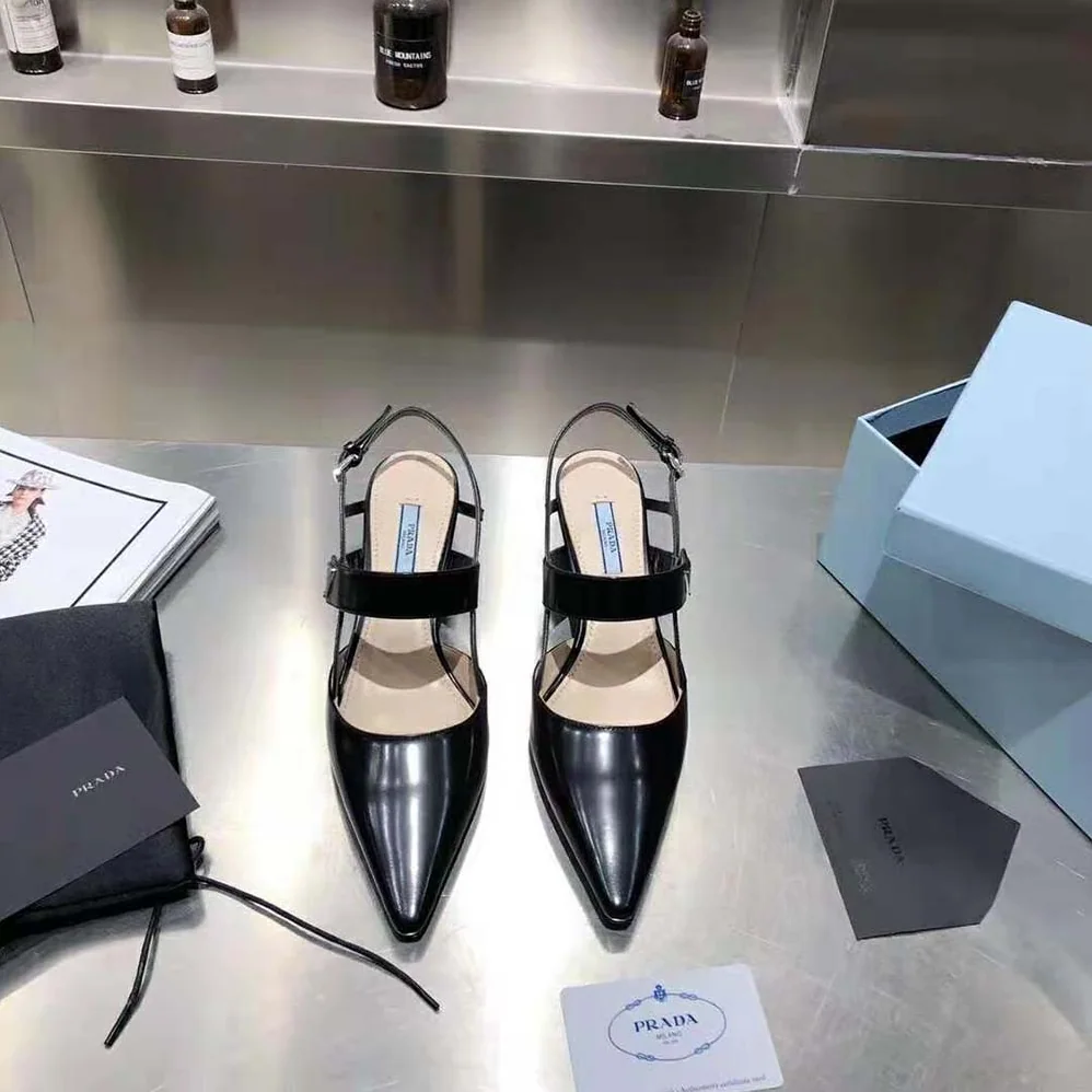 Prada Brushed Leather Slingbacks in 55mm Heel for Women in Black