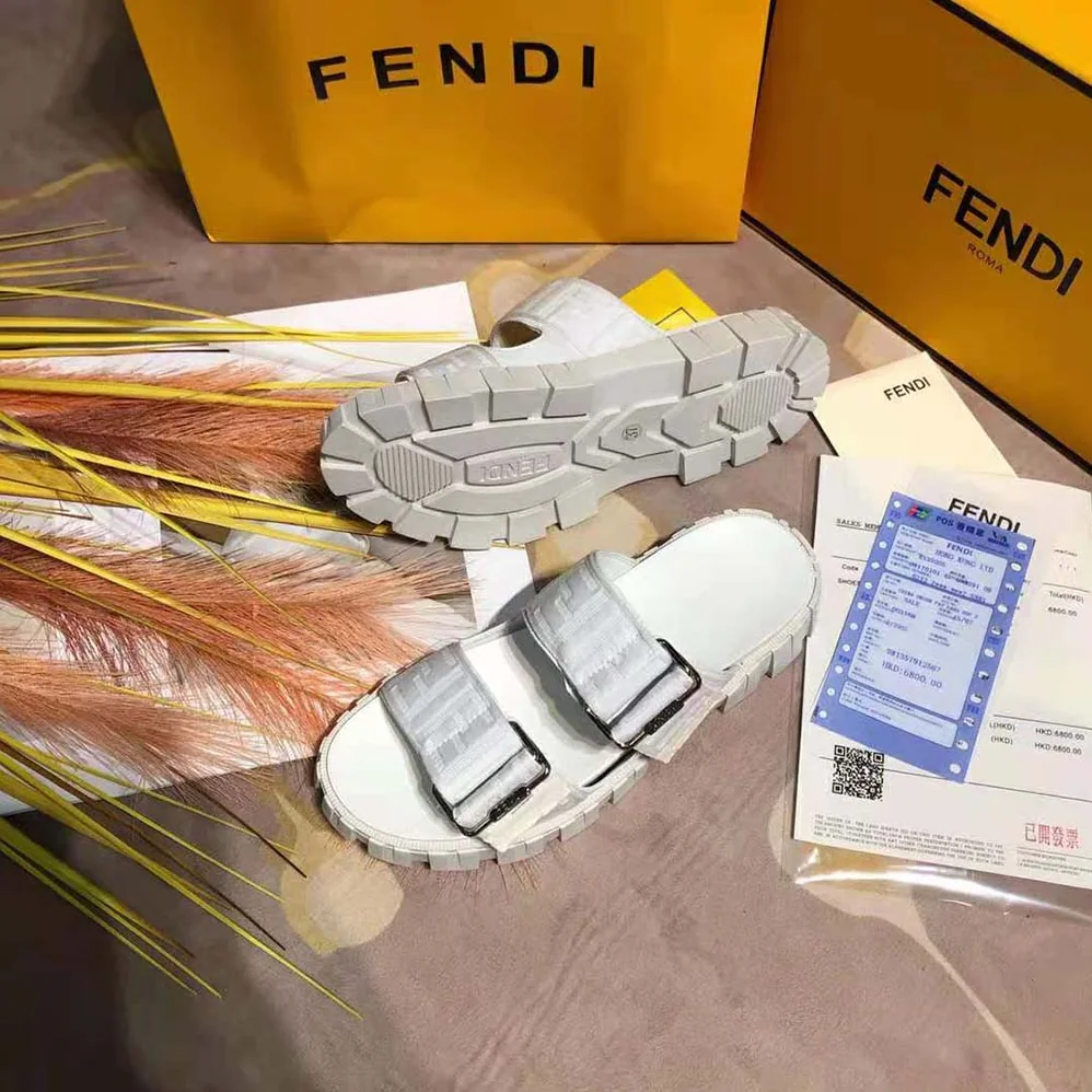 Fendi Sandals White Fabric Sandals for Women Fendi Sandals White Fabric Sandals for Women