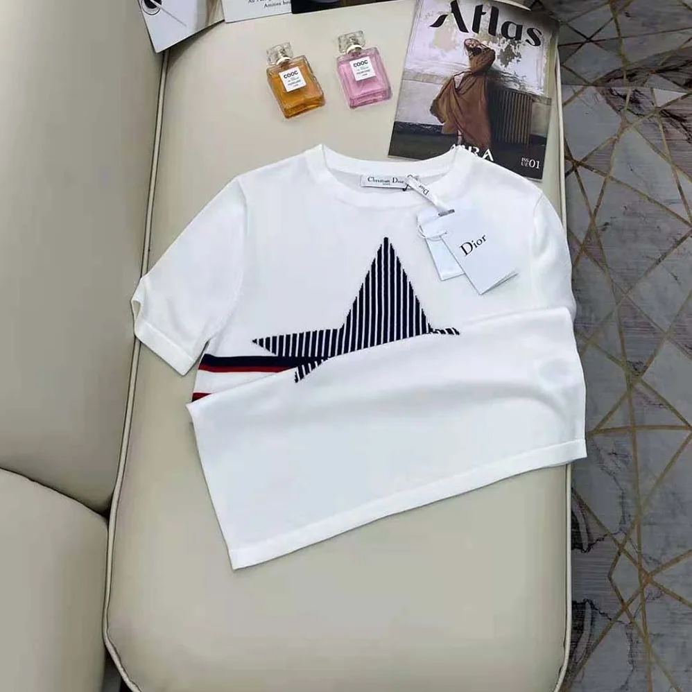 Dior Dioralps T-shirt White Three-Tone Dior Star Cotton Jersey and Linen for Men Dior Dioralps T-shirt White Three-Tone Dior Star Cotton Jersey and Linen for Men