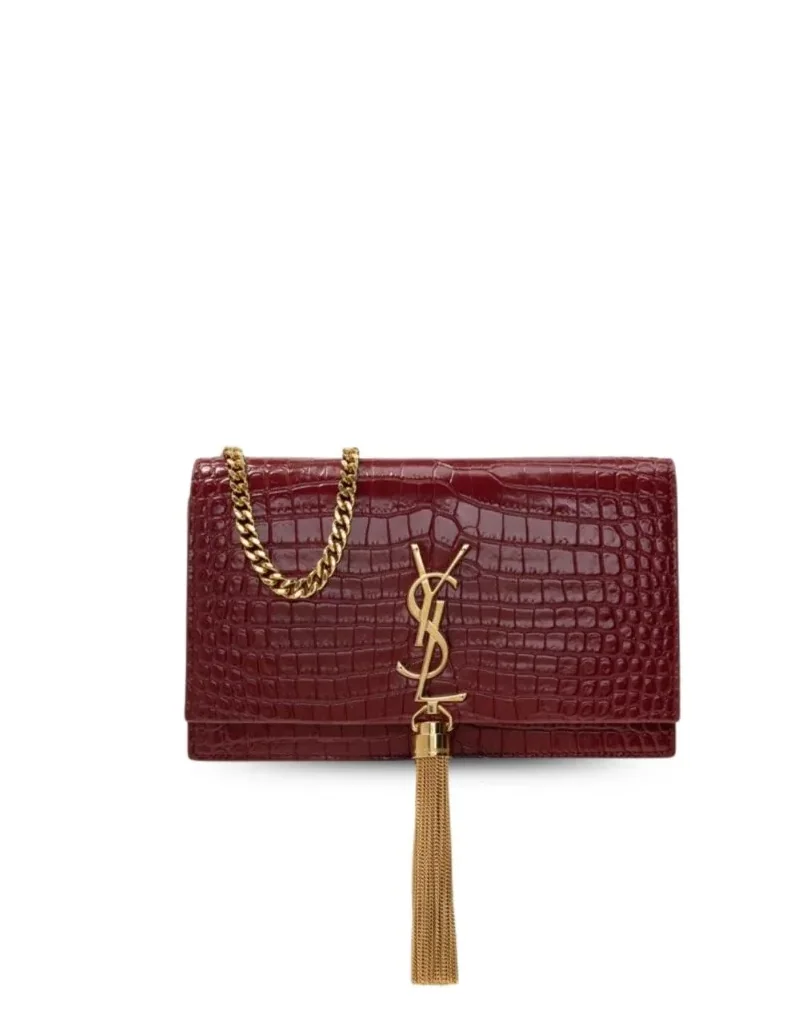 Saint Laurent Kate Small Chain Bag With Tassel In Embossed Burgundy in YSL Saint Laurent Kate Small Chain Bag With Tassel In Embossed Burgundy in YSL