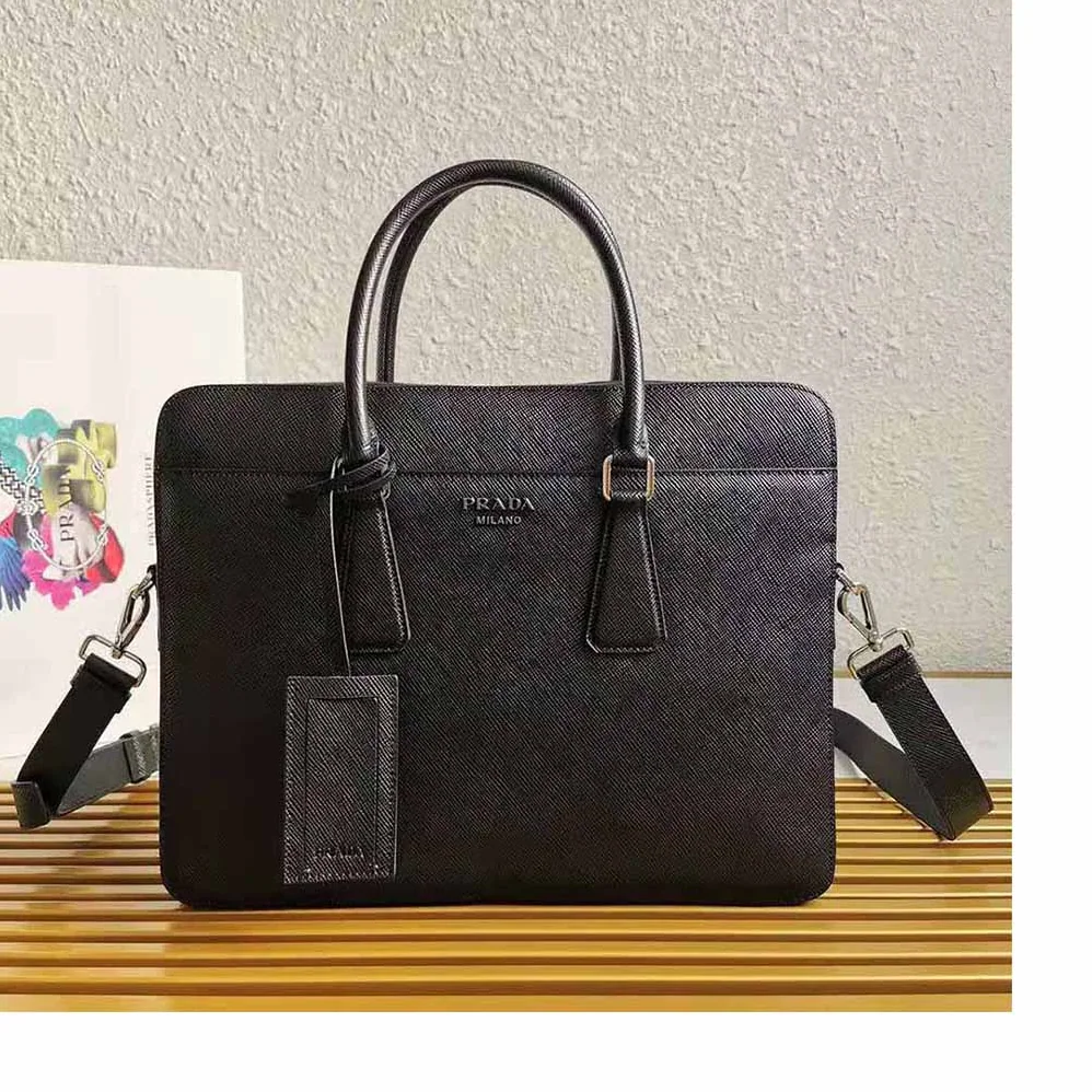 Prada Saffiano Leather Briefcase for Men in Black Prada Saffiano Leather Briefcase for Men in Black