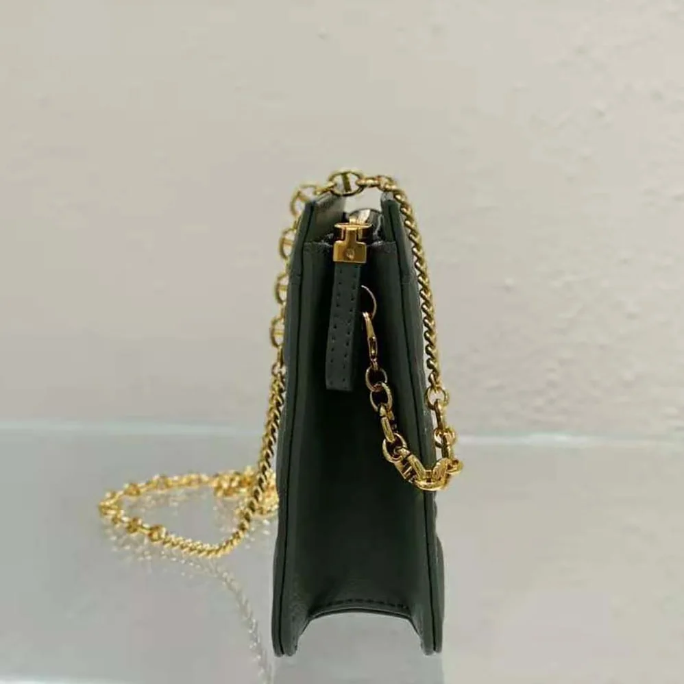 Dior Caro Zipped Pouch with Chain Cedar Green Supple Cannage Calfskin for Women in Green Dior Caro Zipped Pouch with Chain Cedar Green Supple Cannage Calfskin for Women in Green