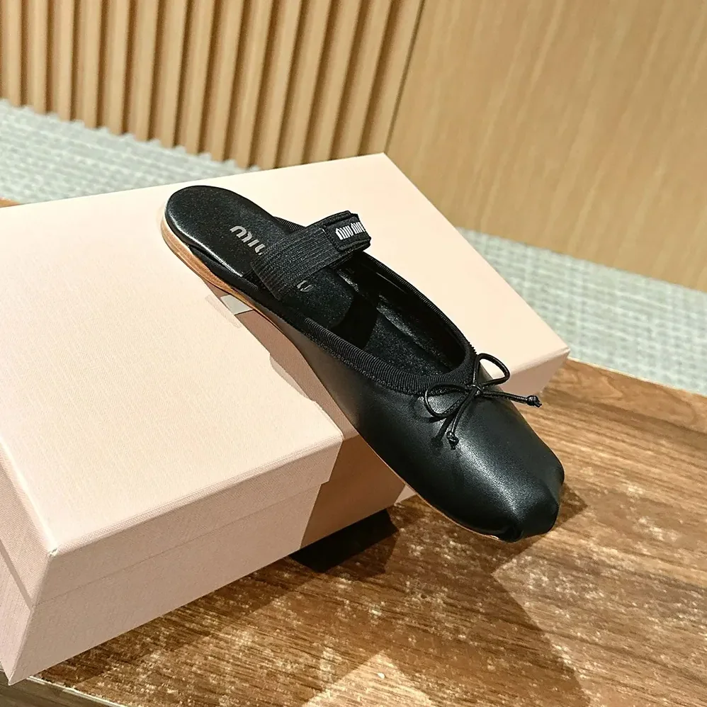 Miu Miu Leather Ballerina Mules for Women in Black