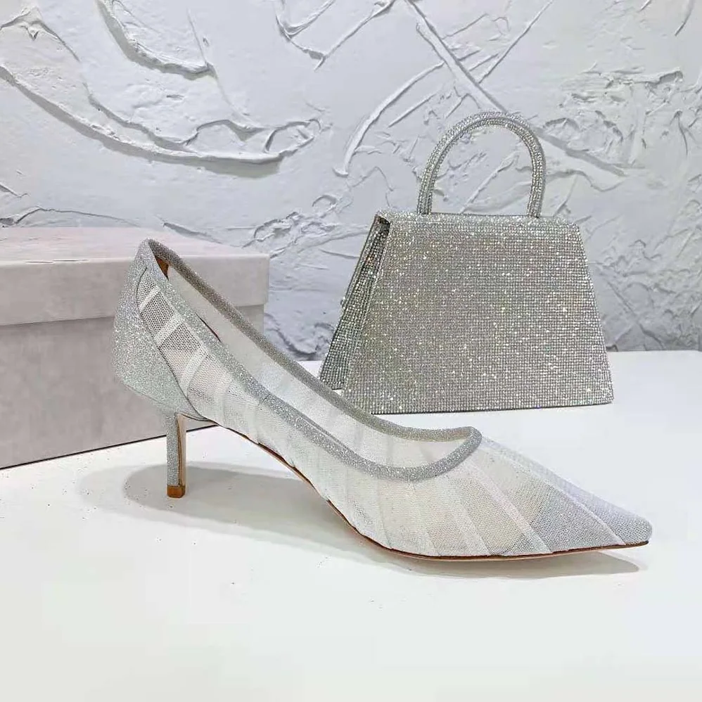 Jimmy Choo Love 65 Metallic Silver Glitter Fabric Pumps for Women Jimmy Choo Love 65 Metallic Silver Glitter Fabric Pumps for Women