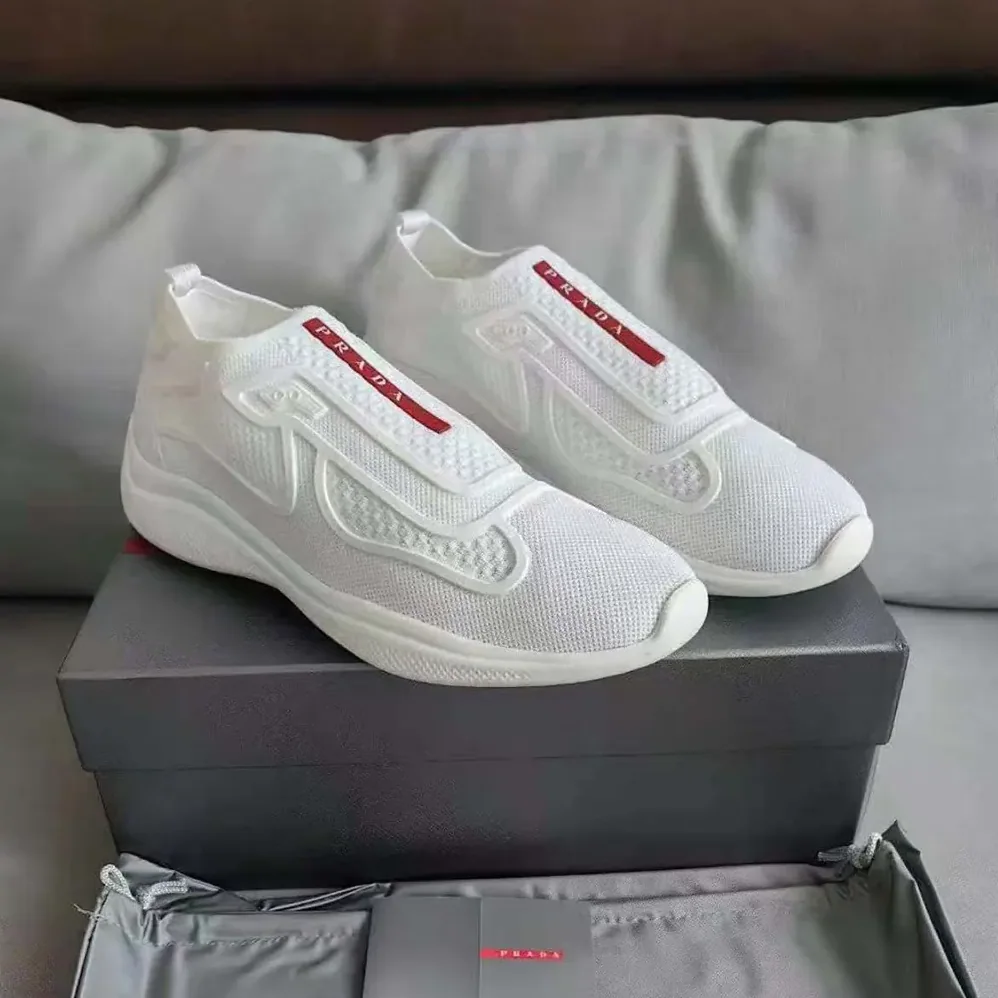 Prada Americas Cup Knit Slip-On for Men in White