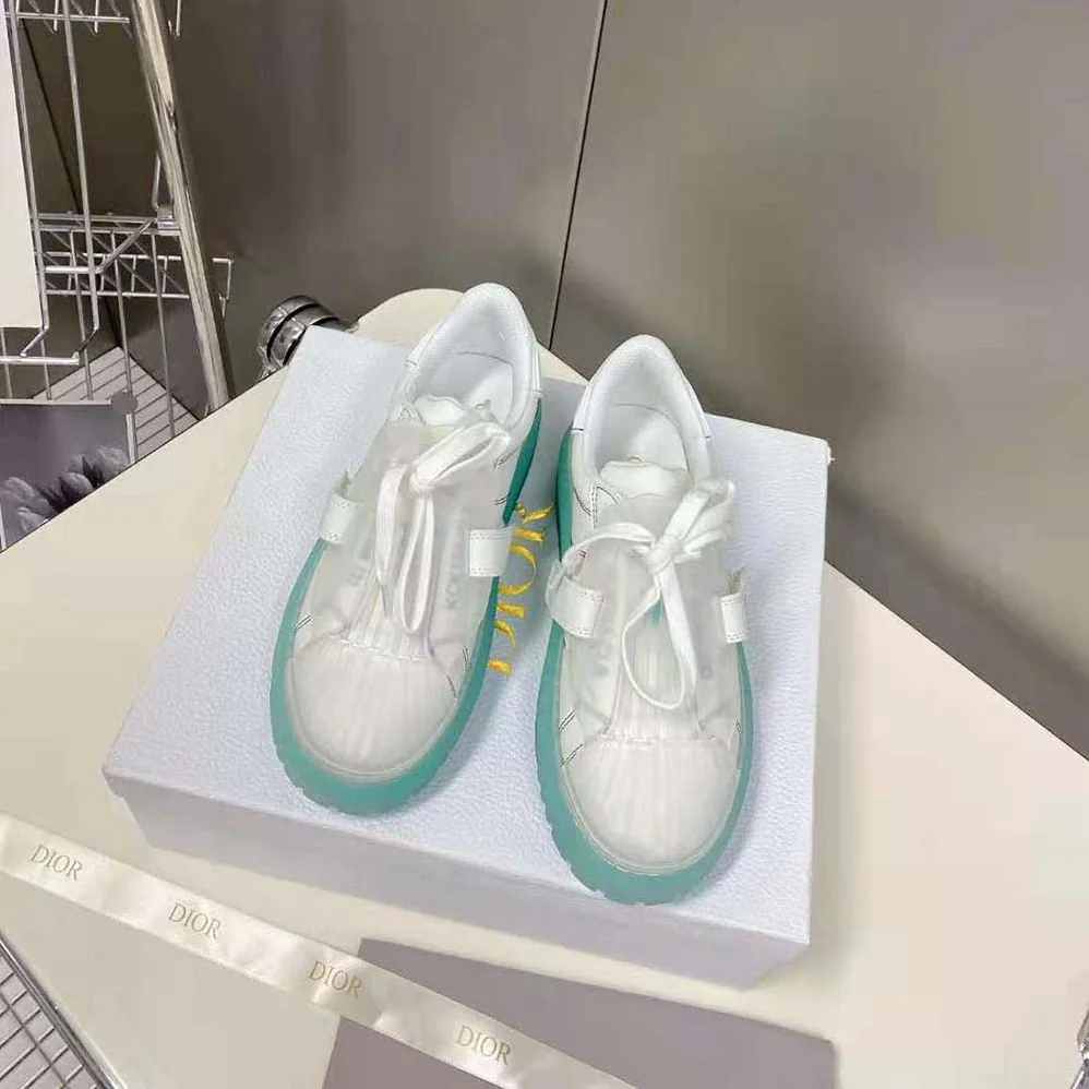 Dior Dior-Id Sneaker White Calfskin and Cypress Green Transparent Rubber for Women Dior Dior-Id Sneaker White Calfskin and Cypress Green Transparent Rubber for Women